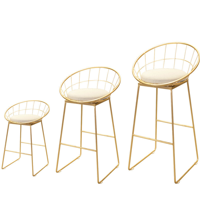 Nordycka krzesła barowe, prosta sztuka żelaza, złote wysokie stołki, puste oparcie, domowa krzesła do jadalni rekreacyjna, krzesła barowe