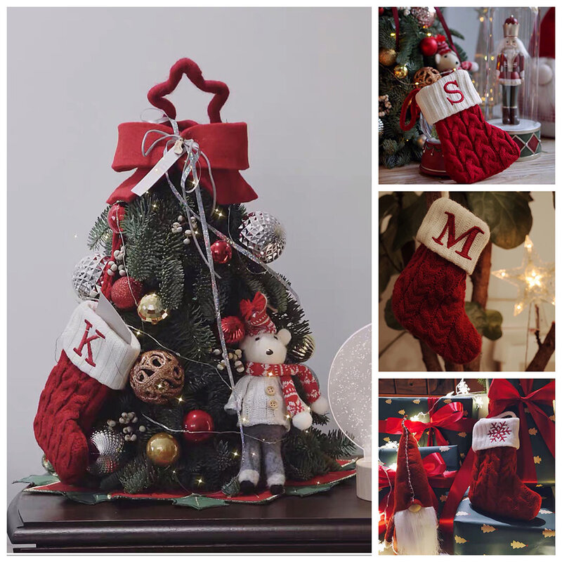 عيد الميلاد الجوارب الأحمر ندفة الثلج الأبجدية رسائل عيد الميلاد الحياكة تخزين شجرة عيد الميلاد قلادة زينة للمنزل عيد الميلاد هدية