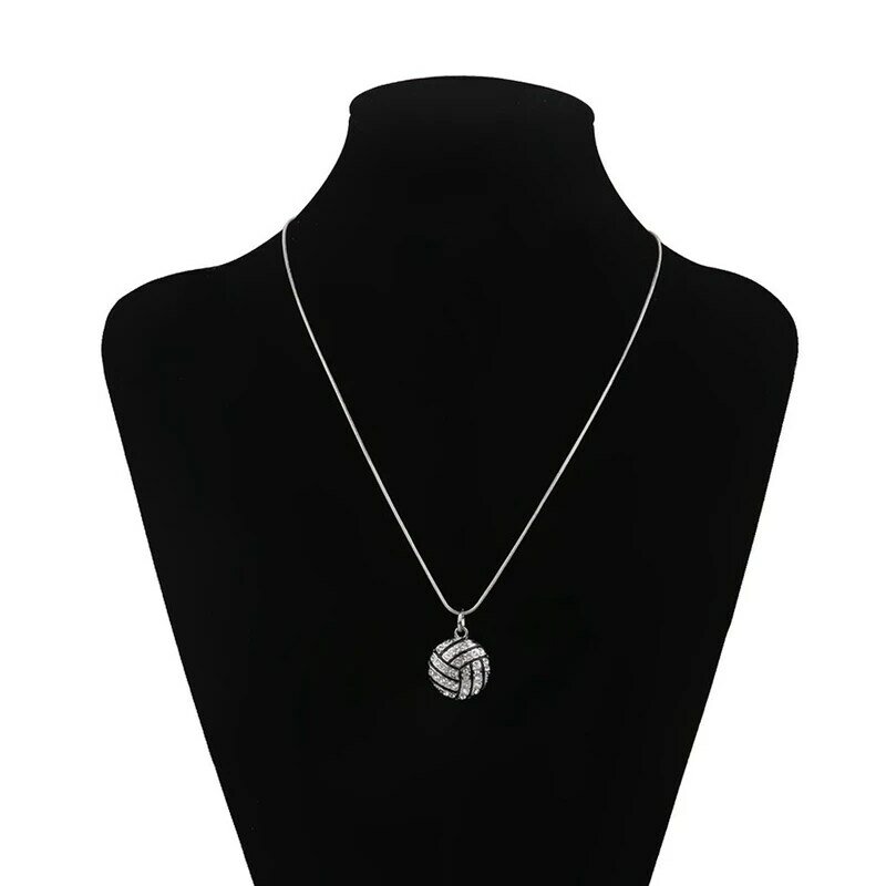 2X Alloy Rhinestone Volleyball Snake Chain Pendant Necklace Black Silver Color