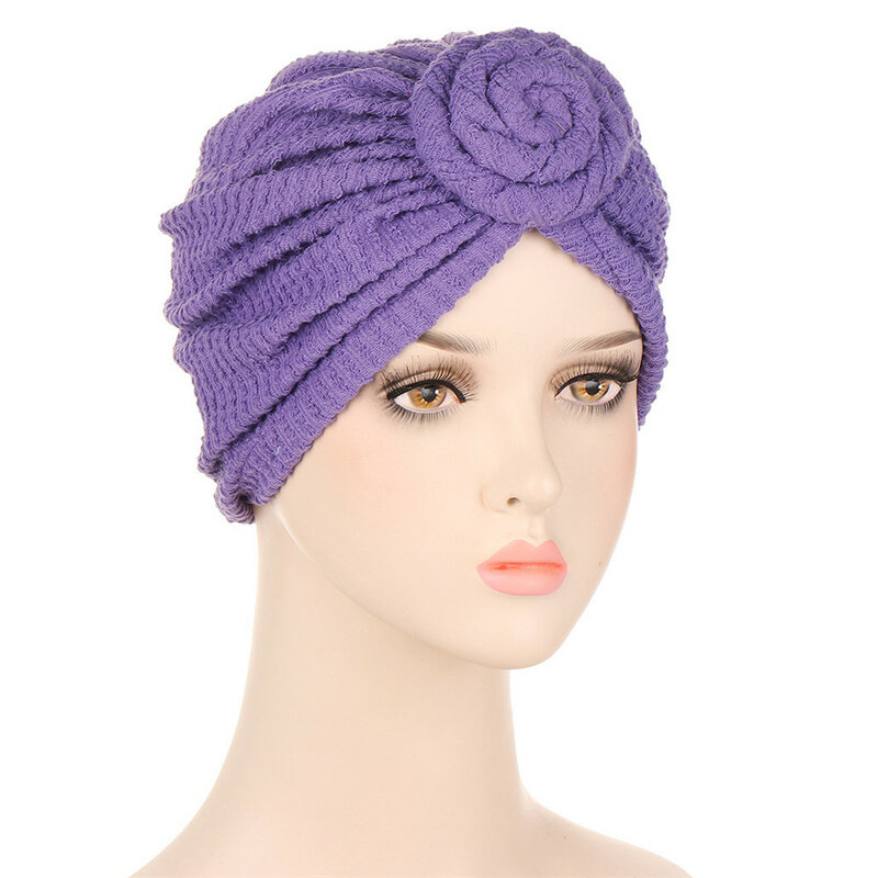 Gorro turbante de Color liso para mujer, gorro musulmán, cubierta de cabeza con nudo de flores, diadema de noche, accesorios para el cabello