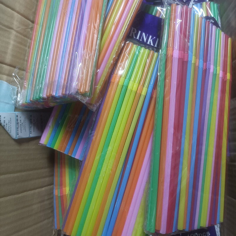Pajitas de codo largo desechables de plástico Multicolor, trajes para beber cócteles, accesorios de cocina, vajilla, 100 piezas