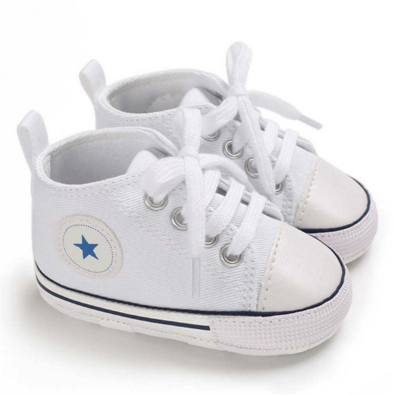 Детские ботинки для мальчиков и девочек, мягкие холщовые туфли со звездами, с противоскользящей подошвой, для начинающих ходить новорожден...