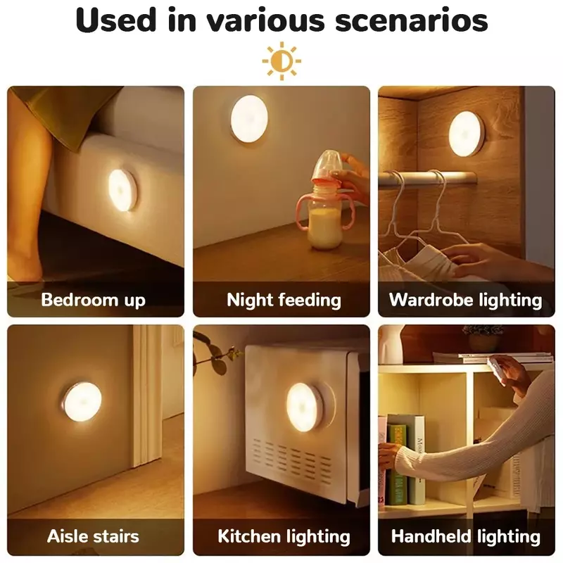 Luz Nocturna LED con Sensor de movimiento, lámpara de fijación magnética para estudio, protección ocular, recargable por USB, decoración de armario y mesa de dormitorio