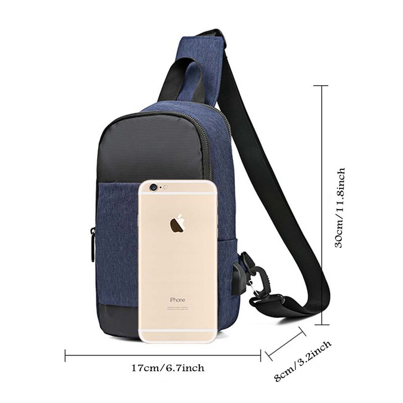 Bolso de pecho Oxford para hombre, bolsa de hombro multifunción antirrobo, impermeable, cruzado, informal, de viaje, con carga USB