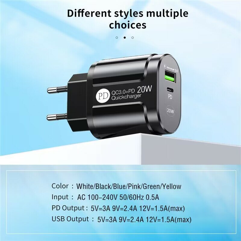 20W USB Charger Fast Charging QC 3.0 For Iphone 12 pro Xiaomi Samsung Oneplus EU US UK Universal Adapter PD Mobile Phone Charger