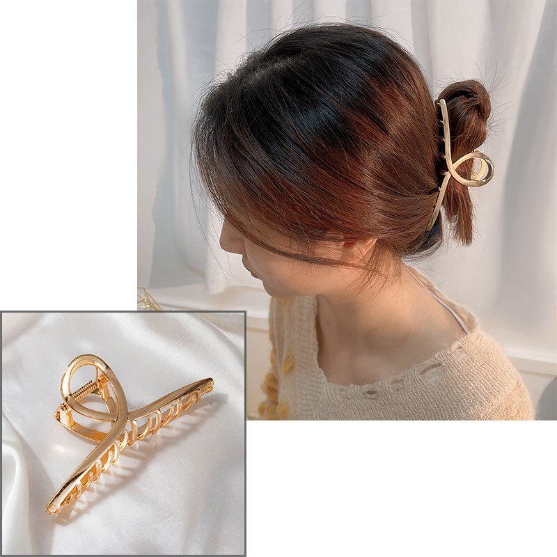 2022 Women Elegant Acrylic Gold Hollow Geometric Metal Hair Claw Vintage Hair Clips Headband Hairpin Hair Crab Hair Accessories