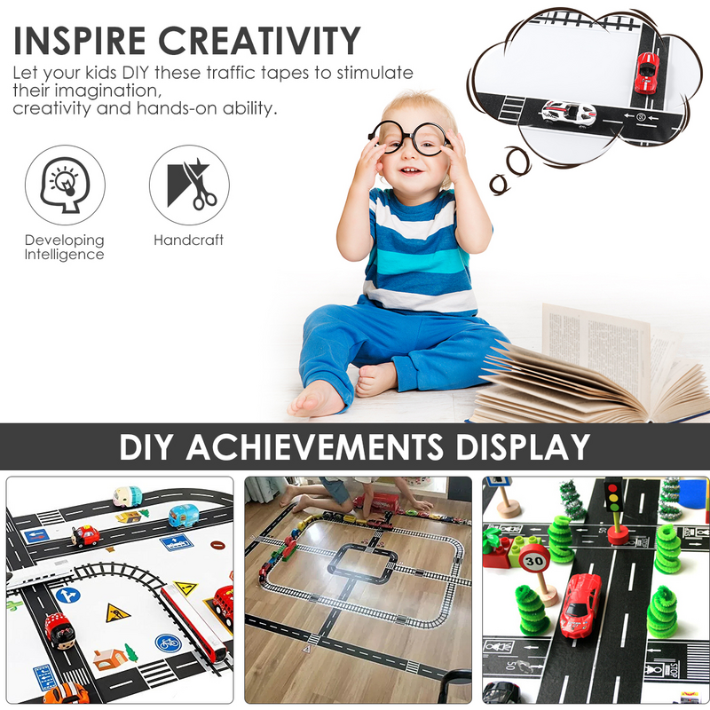 AirAirAirTole AirAirplane Toys Tape Decorative, Traffic Roads Adhesive Masking Tape DIY PuzzleToy Railway Road for Kids- Paper-