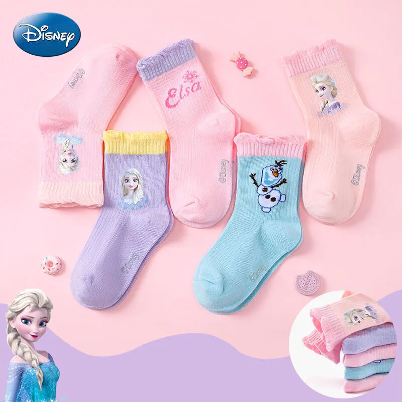 Disney-Calcetines de algodón con dibujos animados para niñas, medias de 5 par/lote, 3-10 años