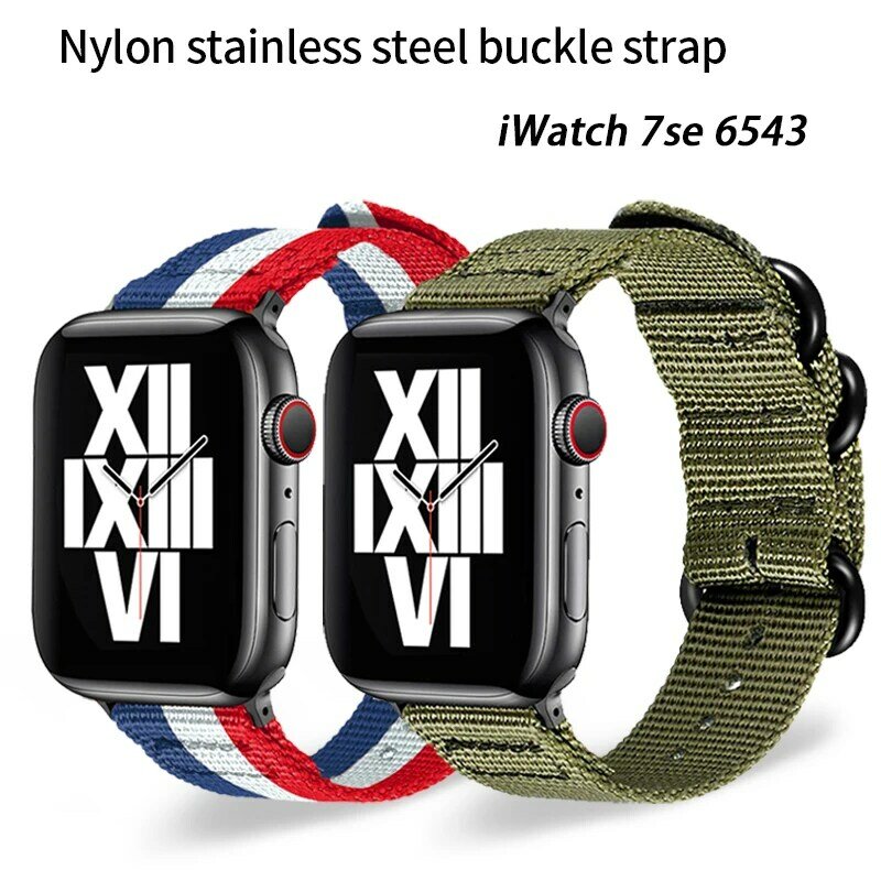 Ремешок нейлоновый для Apple Watch Band Series 7 6543, мужской спортивный браслет 44 мм 42 мм 41 мм 45 мм 38 мм 40 мм, ремешок для часов iwatch se