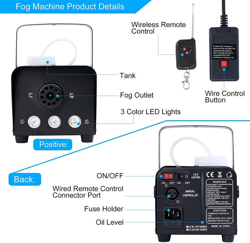 RGB 500W Pengiriman Cepat Disko Mesin Asap Warna-warni Mini LED Remote Fogger Ejector DJ Pesta Natal Lampu Panggung Mesin Kabut