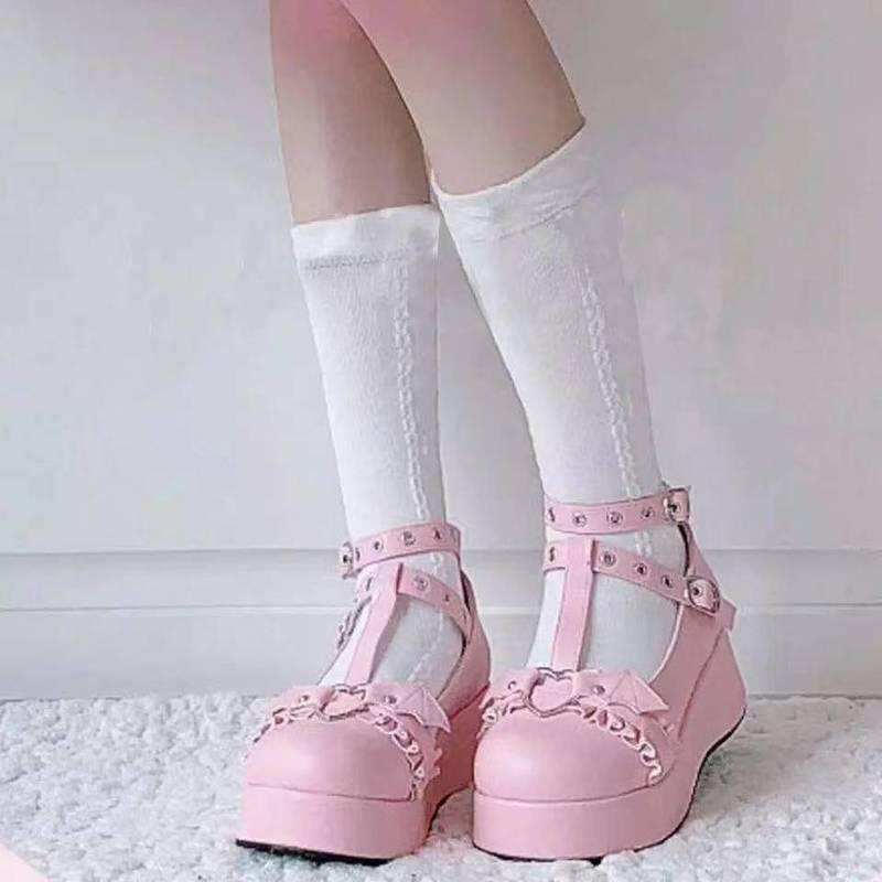 Womens Platform Boots Gothic Punk Shoes Wedges Thick Heels Cute JK Lolita Ladies Retro Harajuku Plus Size 35-43 Fashion New