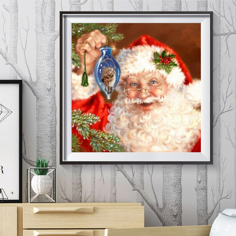 5D DIY Diamond Drawing Christmas Santa Claus Full Round Drill Art Mosaic Rhinestone Picture Home Office Decoration