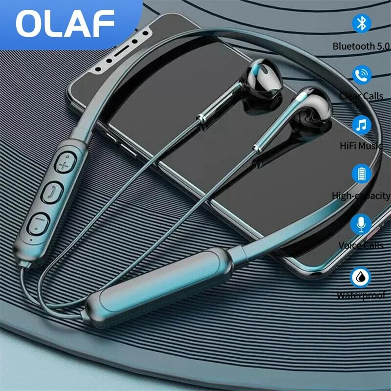 Auriculares inalámbricos Bluetooth 5,0 con banda magnética para el cuello, Auriculares deportivos impermeables con micrófono con cancelación de ruido, 130h de espera