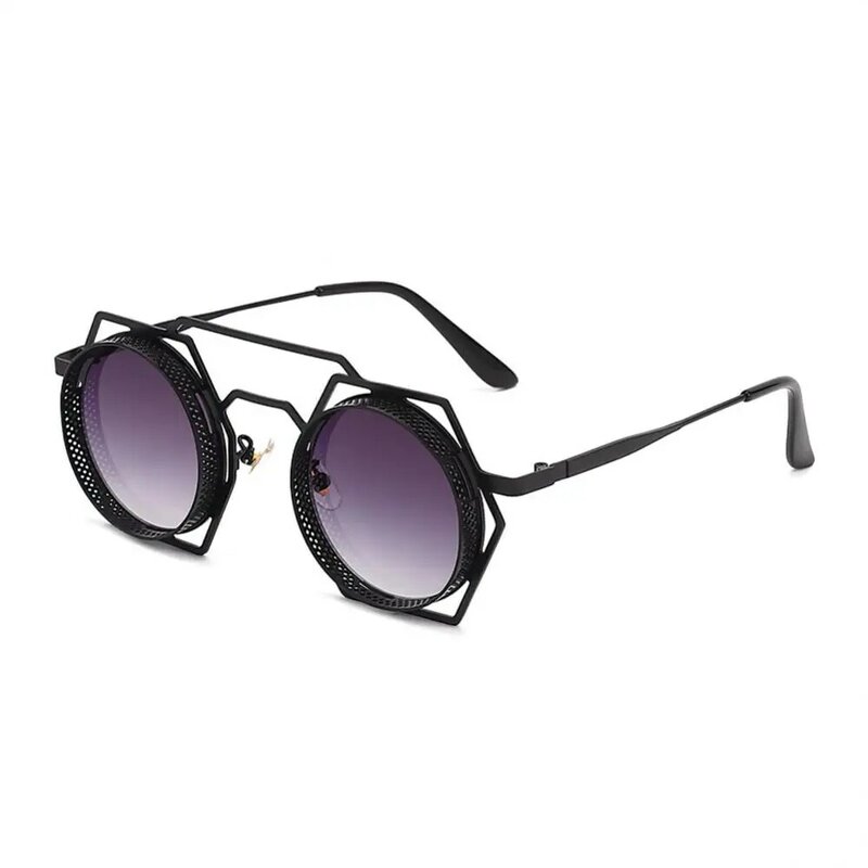 Redondo steampunk óculos de sol moda punk metal em forma especial vintage rap hip-hop Anti-UV400 óculos de sol