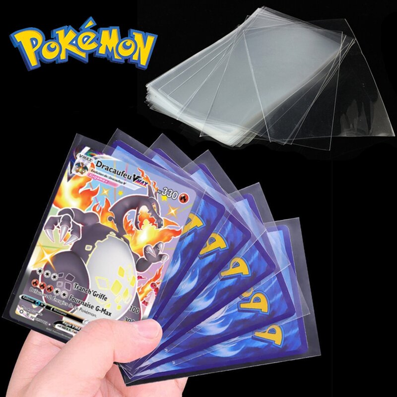 Lengan Kartu Pokemon 100 Hitungan Transparan Bermain Game Pelindung VMAX Folder Kartu Pokemon Kasus Pemegang Hadiah Mainan Anak-anak