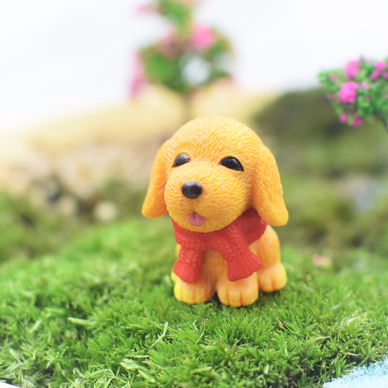 Creativo carino Mini ornamenti per cani sciarpa in resina cucciolo di cartone animato Micro paesaggio cane artigianato auto casa decorare regali per bambini in miniatura
