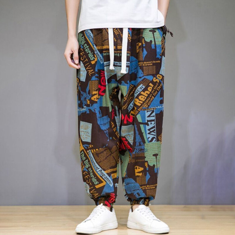 Nuovo stile cinese da uomo in puro cotone sciolto più grasso più pantaloni a gamba larga pantaloni Casual con stampa di strada tuta di marca marea