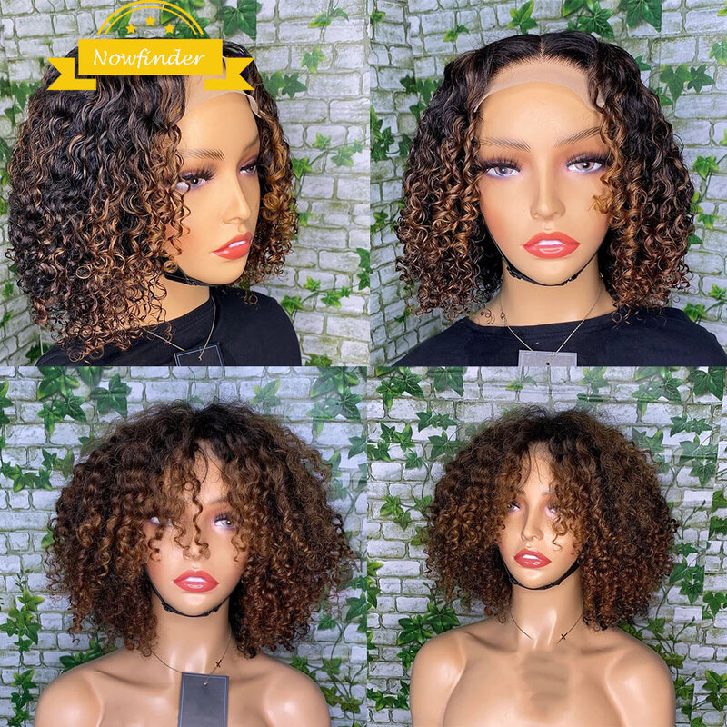 Ombre Blonde Short Curly 13x4 4x4 HD Transparent Lace Front Wig  Pixie Cut Bob 1b30 Colored Lace Front Human Hair Wigs For Women