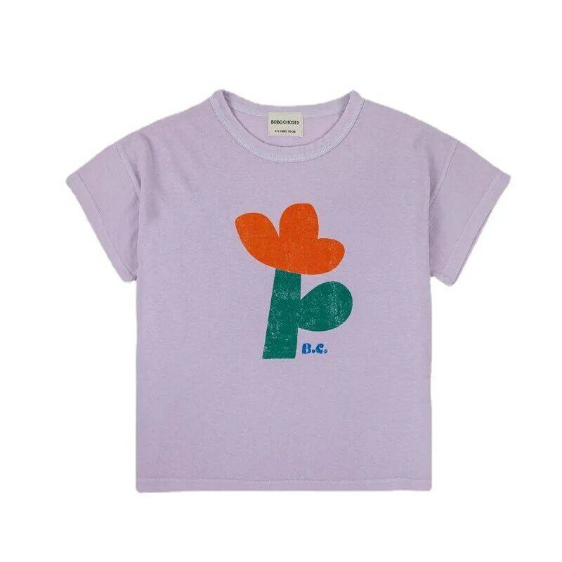 Camiseta infantil 2023 primavera nova série bc verão meninos e meninas algodão respirável manga curta impresso algodão camiseta lns
