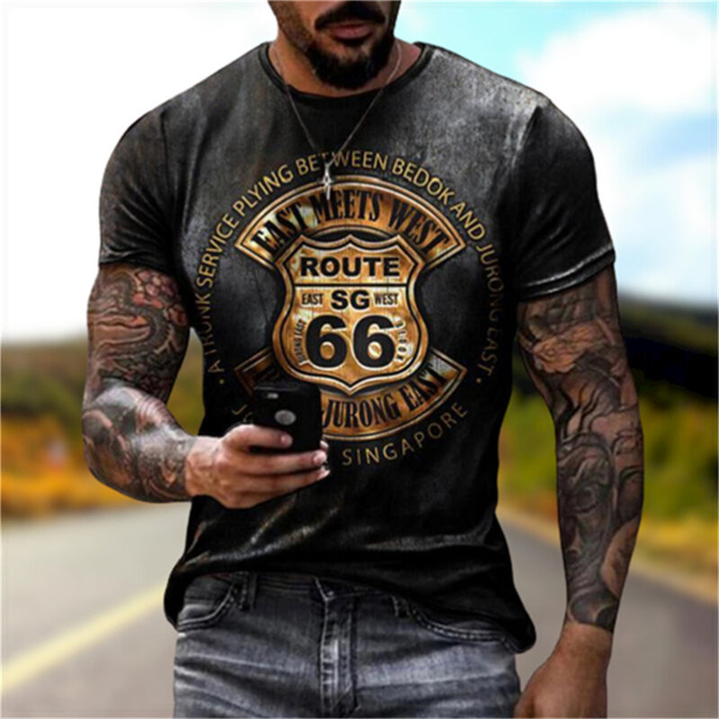 Summer Vintage Men's T-shirt Streetshirt 66-way 3D Printed T-shirt For Men Fashion Short Sleeves O-neck Oversized Male Clothing