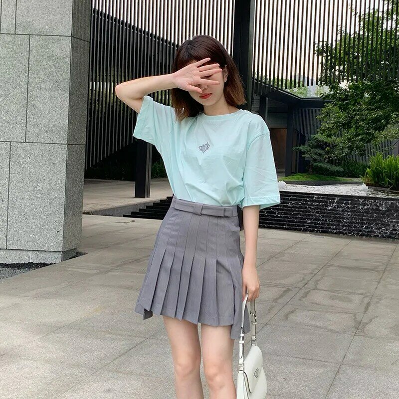 Camiseta de manga corta para mujer, blusa holgada Coreana de media manga estampada, nueva colección 2022