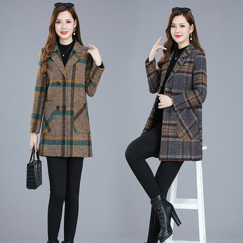 2022 neue frauen Herbst und Winter Mantel Koreanische Ausgabe Verdickt Schlank Langarm Vielseitig Anzug frauen Top Woolen plaid Anzug C