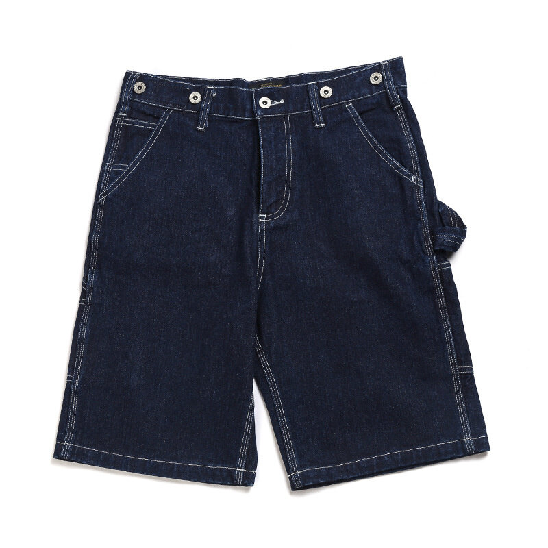 Vintage denim shorts para homem em linha reta meados de cintura ferrovia listrado macacão verão casual masculino