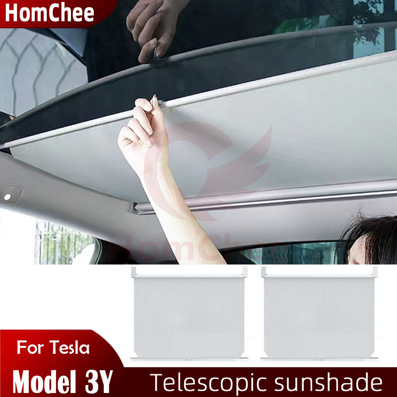 HomChee บังแดดสำหรับ Tesla รุ่น3/Y บังแดดหลังคาหน้าต่างฉนวนกันความร้อนป้องกันรังสี UV Telescopic Sun Shade