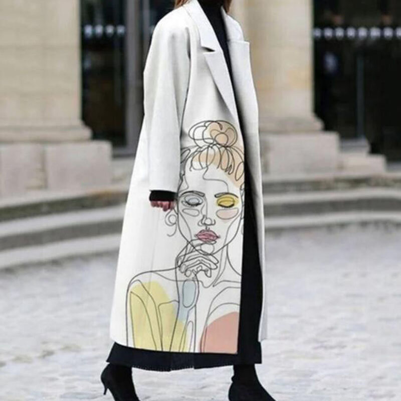 Jaqueta feminina outono inverno de manga comprida lapela casaco de lã impresso 2023 nova moda de manga comprida casaco de lã feminino f576
