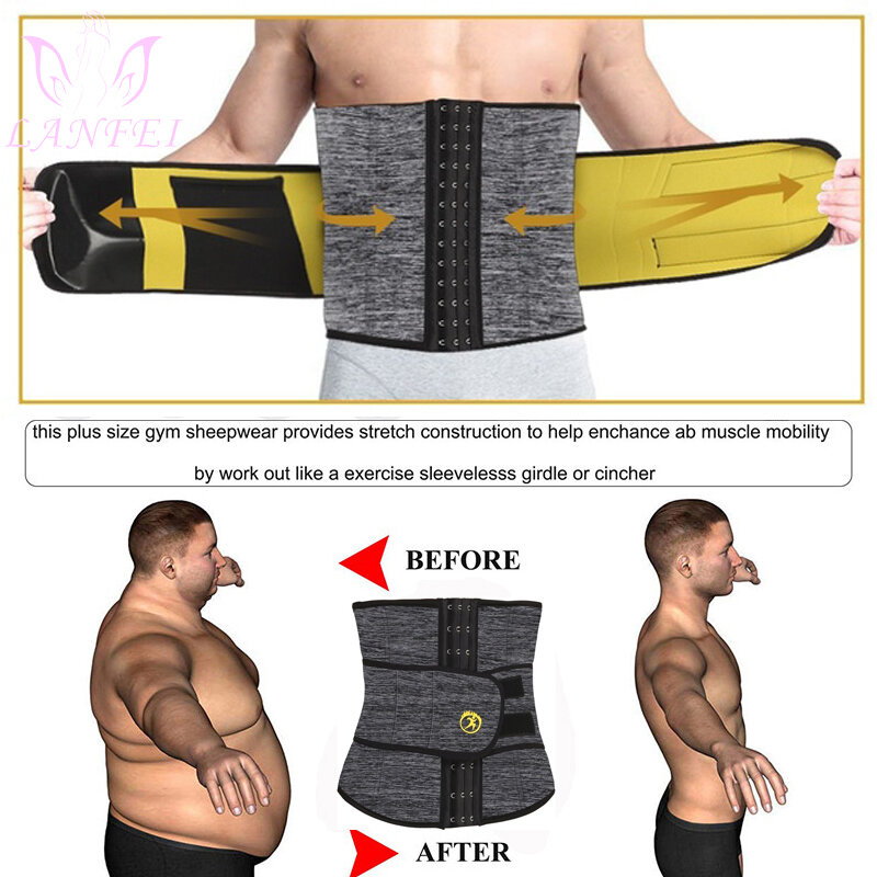 Lanfei Hot Taille Trainer Neopreen Mannen Body Shaper Tummy Controle Riem Sauna Afslanken Riem Fitness Zweet Shapewear Voor Vet Brander
