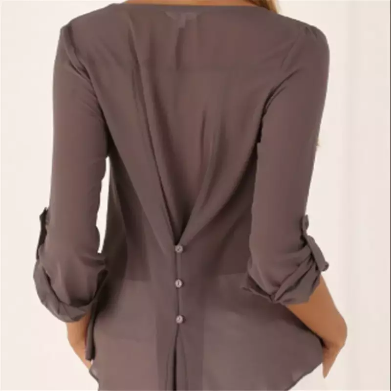 Новая Осенняя модная женская блузка с глубоким V-образным вырезом и длинным рукавом