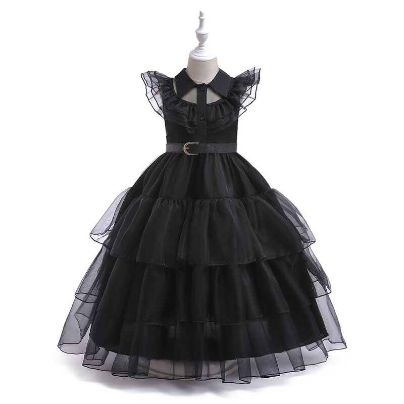 Wednesday Addams Movie Kids Party Clothing Child Halloween Evening Costume Carnival Vestido Girl Cosplay Dress For 3-10T CYDS002