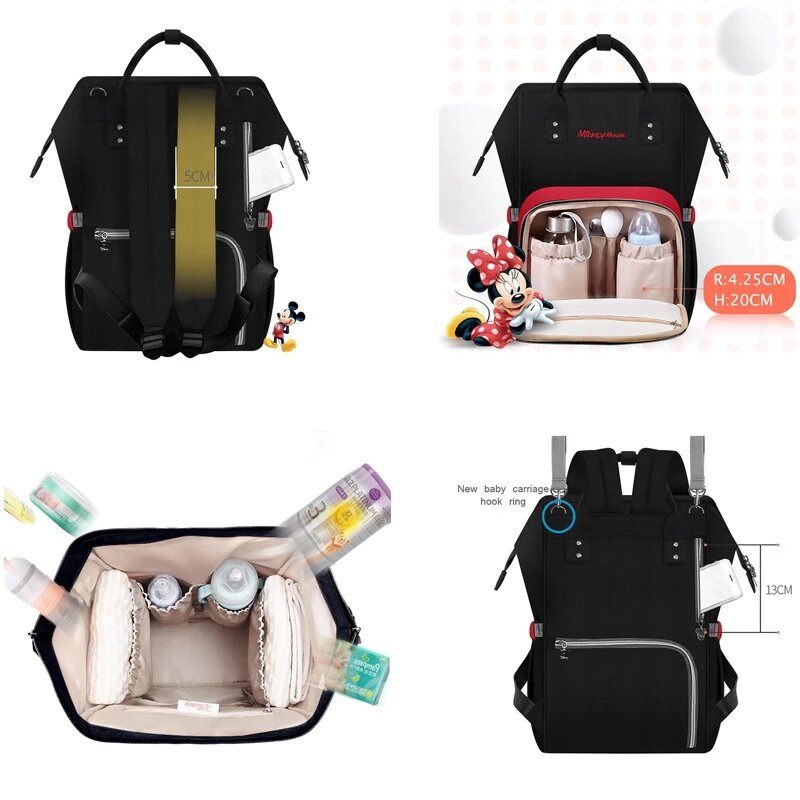 엄마 가방 디즈니 배낭 핸드백 엄마 아기 가방 엄마 다기능 기저귀 웨이브 포인트 방수 모성 및 어린이 패키지