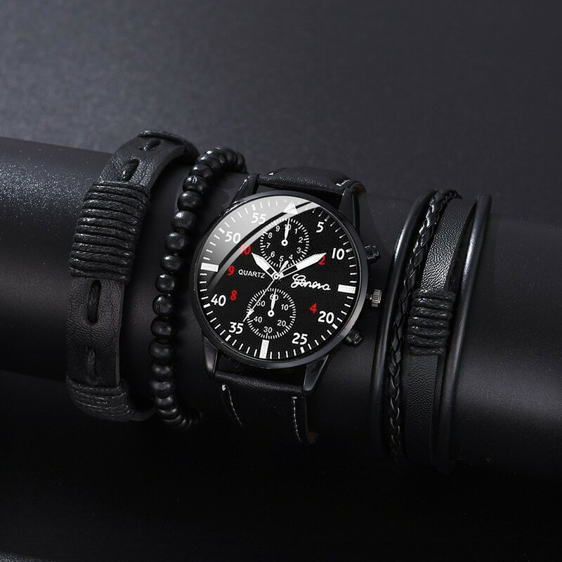 Jam tangan pria baru Set gelang mewah jam tangan kuarsa kulit coklat bisnis modis untuk pria Set hadiah jam tangan pria