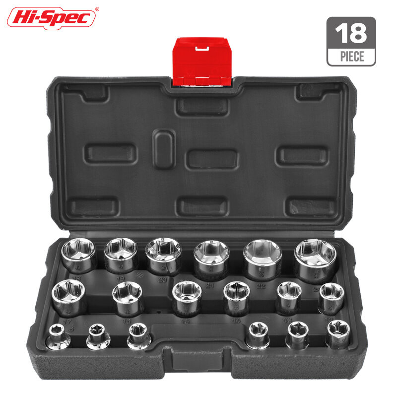 Hi-Spec Combination Drive Socket Set 6-24mm Hex Socket Cr-v Socket Adapter For Auto Car Repair Impact Socket Tool Accessories