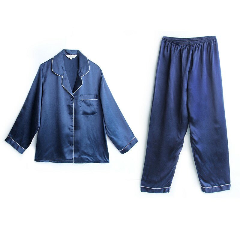 100% pijama de seda de amoreira 2 pçs terno feminino casual respirável casa roupas de manga comprida confortável sleepwear conjuntos para meninas