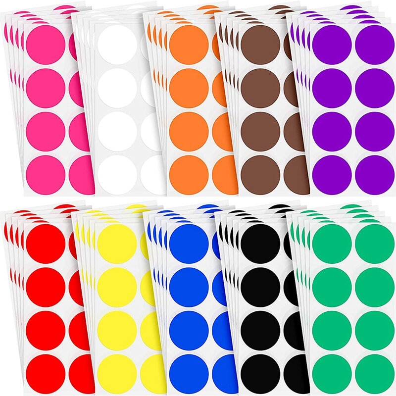 2 بوصة لون مستدير الترميز ملصق 10 ألوان متنوعة دائرة نقطة تسميات ذاتية اللصق الملونة الصلبة ملصق ملون (400)
