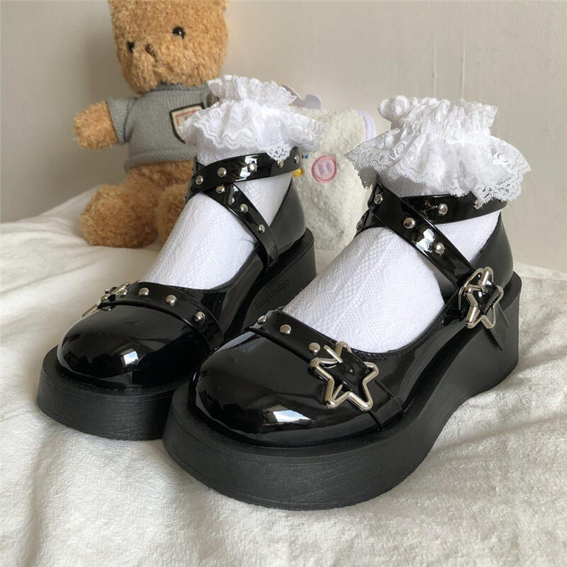 Y2K donne coreane moda giapponese Lolita Mary Jane scarpa piattaforma gotica ragazza nera JK uniforme Kawaii Cosplay scarpe tacco spesso