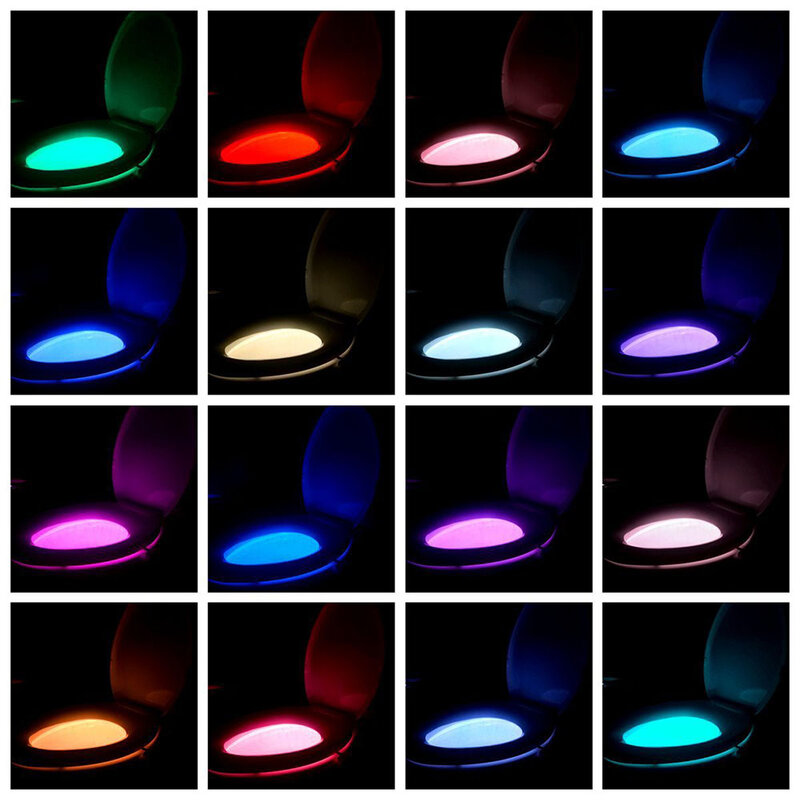 Toilet Night Light PIR Motion Sensor Toilet Night Lights 8/16 Color Waterproof Backlight Toilet Bowl Seat Lamp Bathroom Washroom