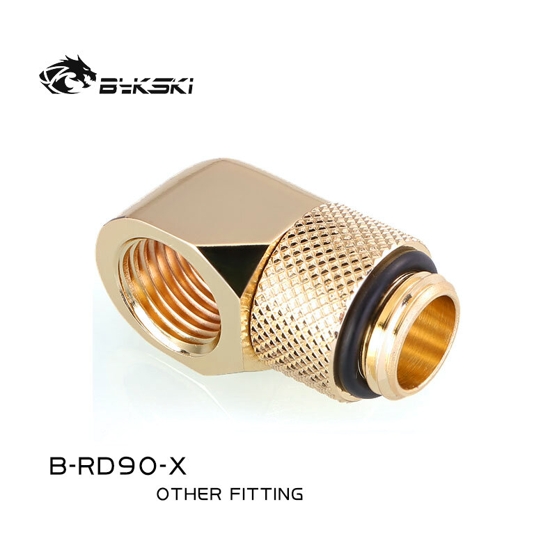 Bykski 90度アングルフィッティング、360回転可能な肘水冷却コネクタG1/4 F-M糸、7色、B-RD90-X