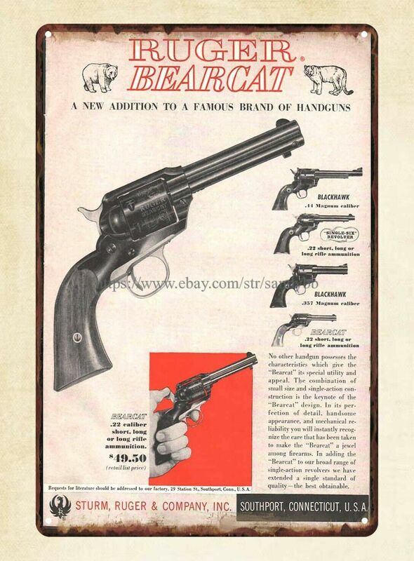 1958 RUGER Bearcat Revolver Gun Firearm Tin Sign Home Family Lovers Gift Decorate Plates for Cafe Bar Pub