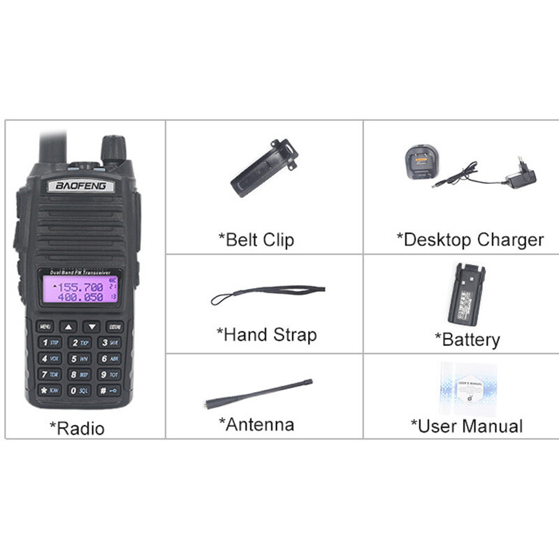 2 pçs baofeng uv 82 walkie talkie poderoso 10km cb vhf rádio uhf 5w 8 rádio presunto UV-82 bidirecional walky falante uv82 novo