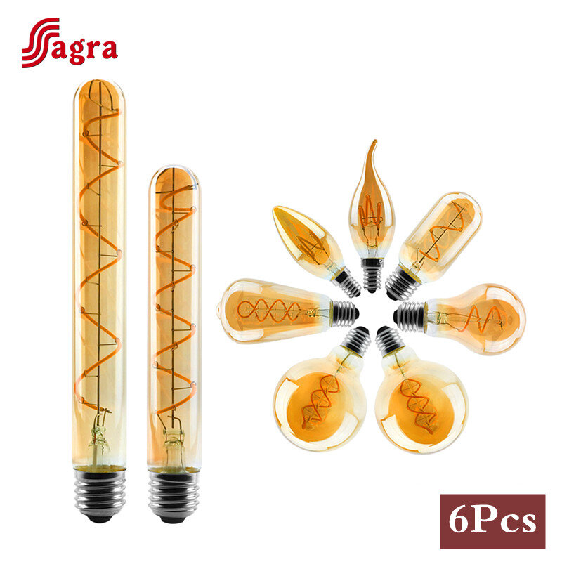 6 unids/lote Retro Espiral de LED bombilla de filamento de 4 K 2200 W 220V E14 E27 C35 A60 T45 ST64 T185 T225 G80 G95 Vintage Edison lámpara LED
