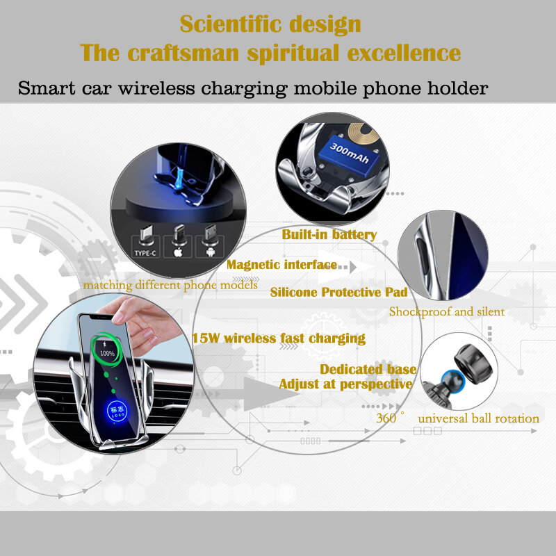 2010-2015 현대 IX35 차량용 휴대폰 홀더, 무선 충전 15W, 휴대폰 마운트, 내비게이션 브래킷, GPS 지원, 360