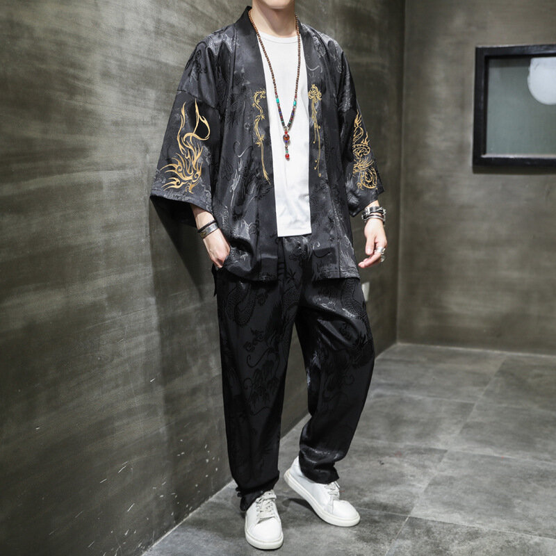 Мужской костюм с вышивкой Hanfu Yourqipao, костюм Тан в китайском стиле из двух предметов, традиционный топ и брюки, лето 2023