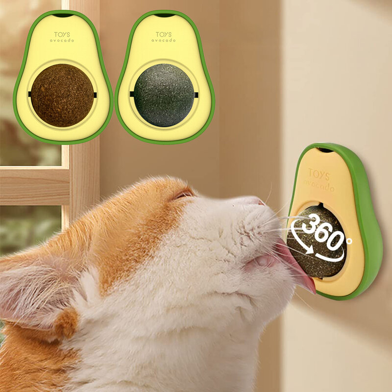 Avocado 360°catnip licking ball toys for cats free shipping nartual catnip ball  wall stick on cat toy interactiv gato supplies