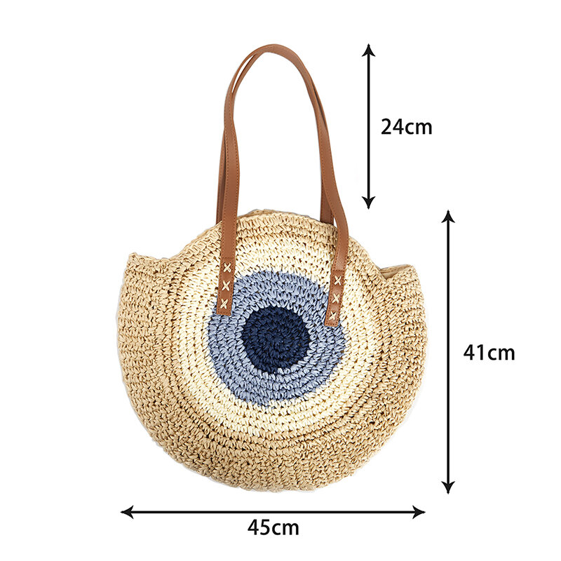 Borsa da spiaggia rotonda in paglia borsa a tracolla da spiaggia fatta a mano Vintage borsa da messaggio femminile borsa borse Casual per vacanze estive della boemia