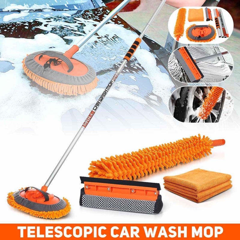 62" Car Washing Mop Car Cleaning Brush Car Wash Brush Telescoping Long Handle Cleaning Mop Chenille Broom Auto Window Soft