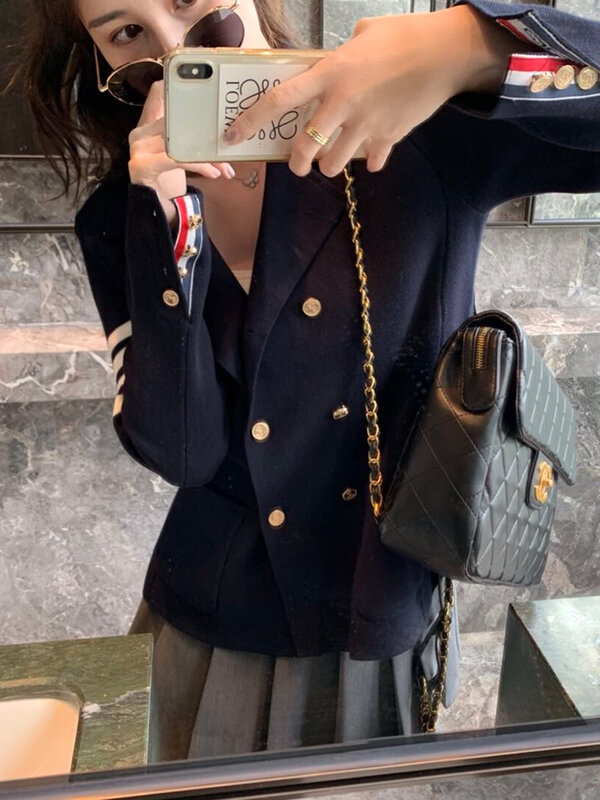 TB knitted suit jacket female spring and autumn loose net red with the same temperament fashion net red small navy blue suit
