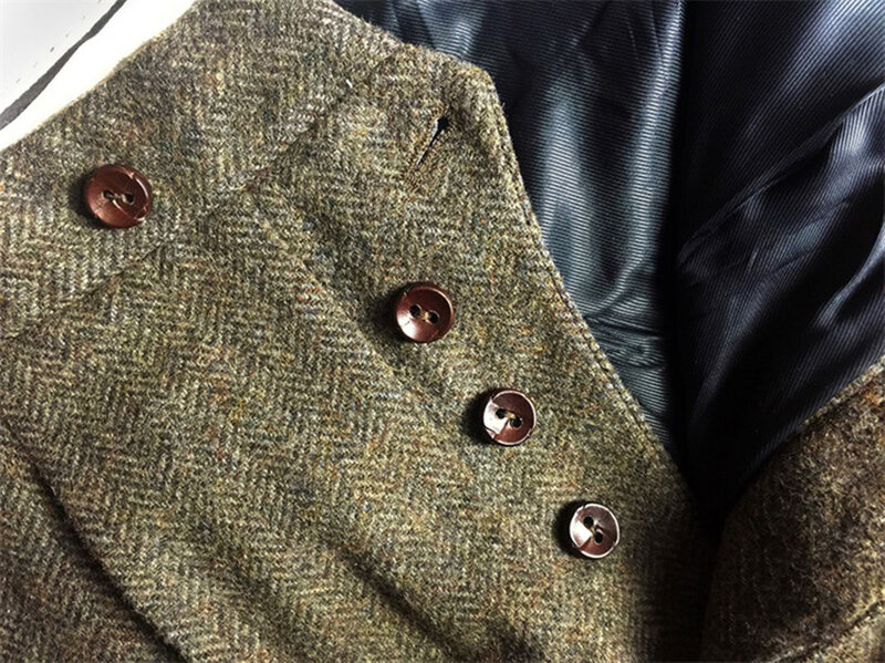 Visgraat Tweed Rechte Hoge Taille Broek Voor Mannen Classic Essentiële Wol Broek Husaband Vintage Amekaji Overalls Geen Riem